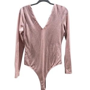 Abound V Neck Long Sleeve Bodysuit Rose Gold Size M